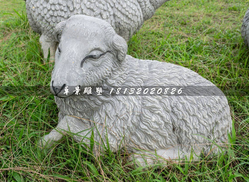 小綿羊石雕，公園動(dòng)物石雕