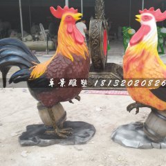 公雞雕塑，玻璃鋼彩繪動(dòng)物雕塑