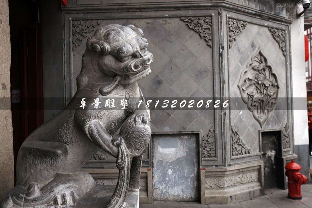 青石獅子雕塑，戲球獅石雕