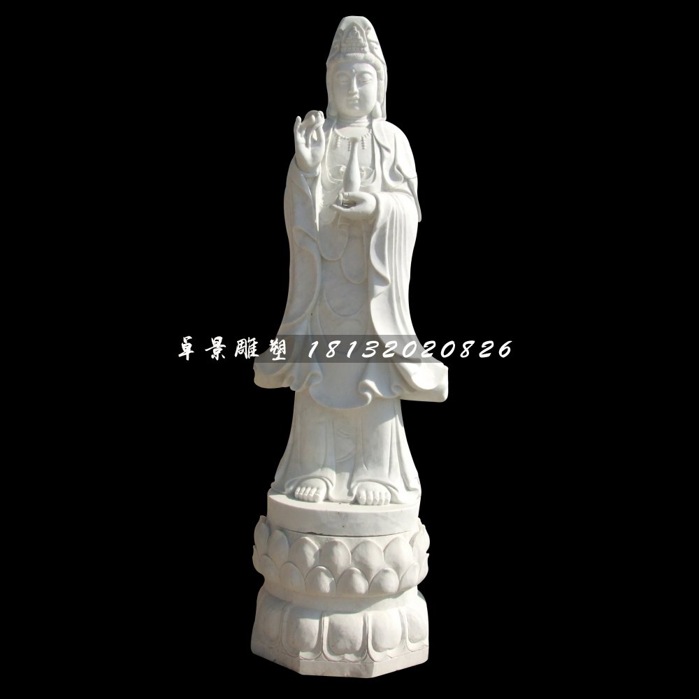 觀音菩薩石雕，漢白玉立式觀音