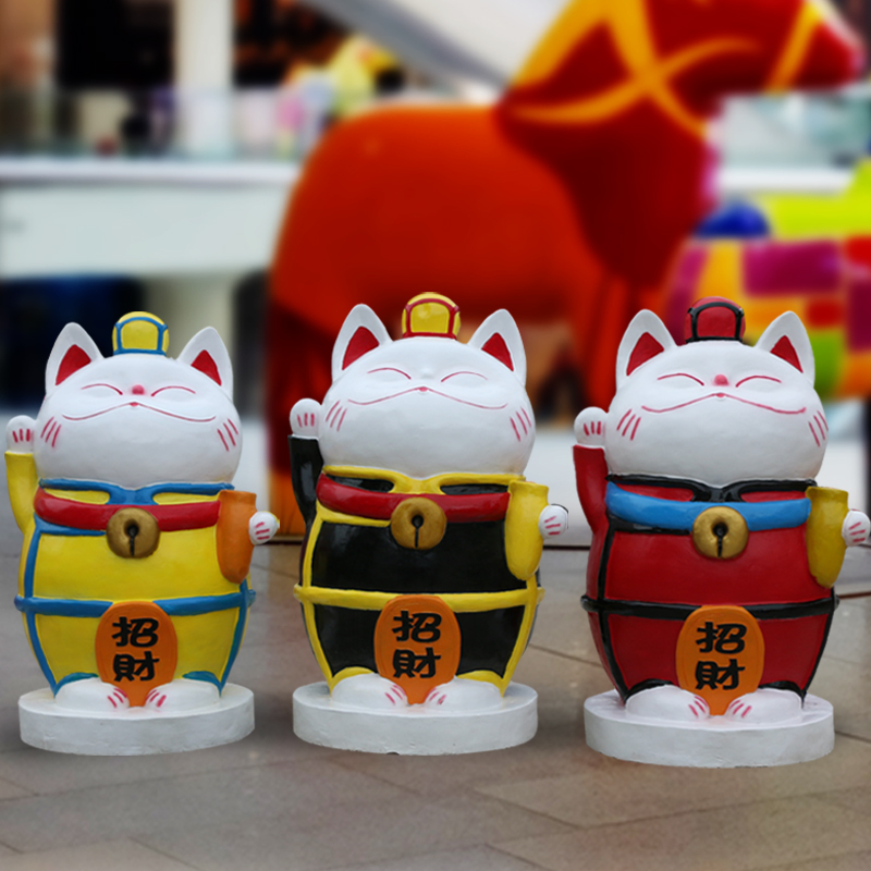 玻璃鋼招財貓雕塑，卡通擺件雕塑