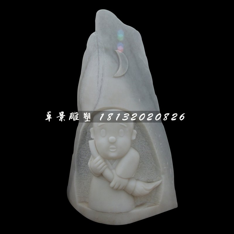 小和尚掃地石浮雕，寺廟石浮雕