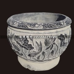 青石荷花魚水缸，仿古石魚缸