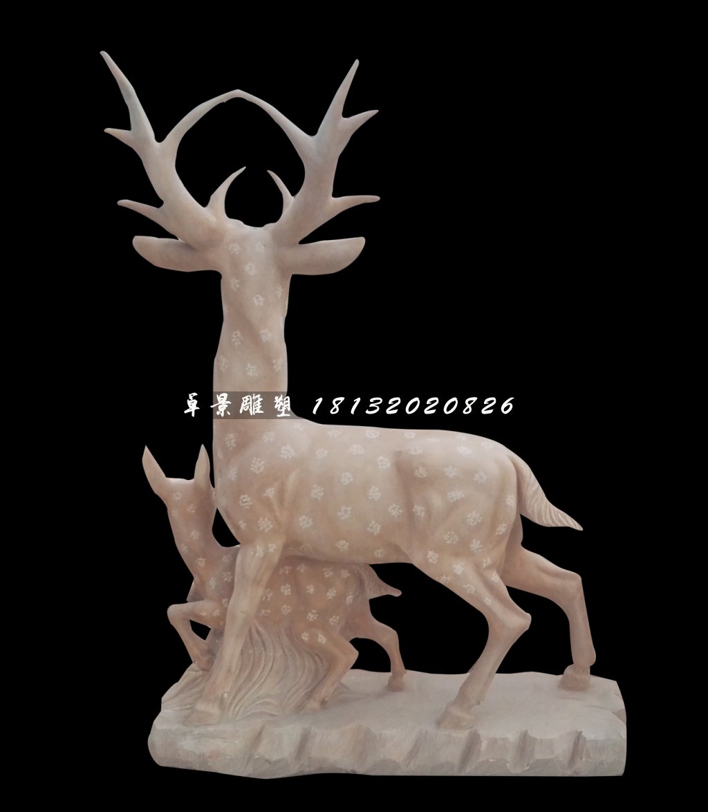 梅花鹿石雕，晚霞紅動(dòng)物石雕