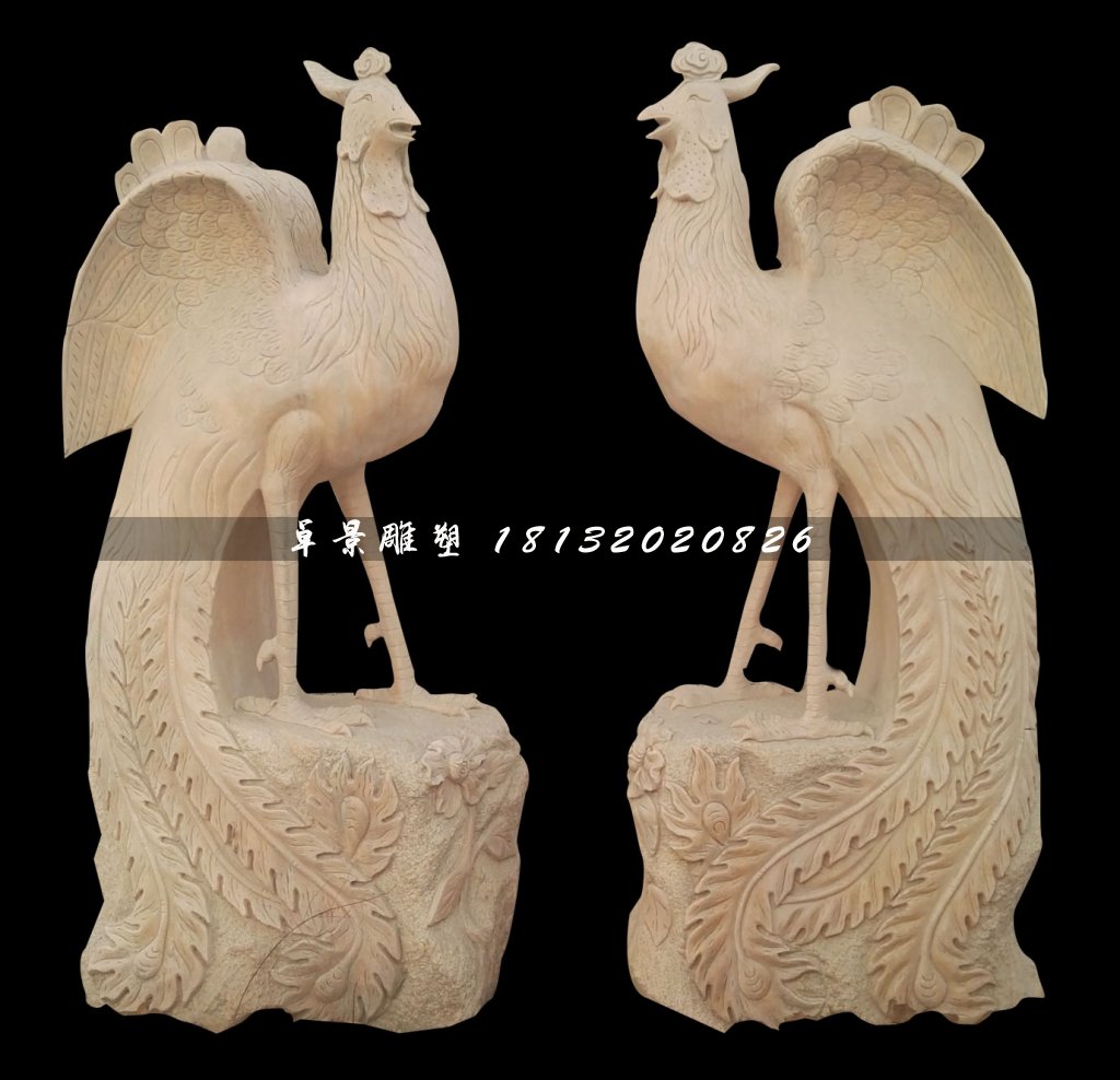 晚霞紅鳳凰石雕，古代神獸石雕