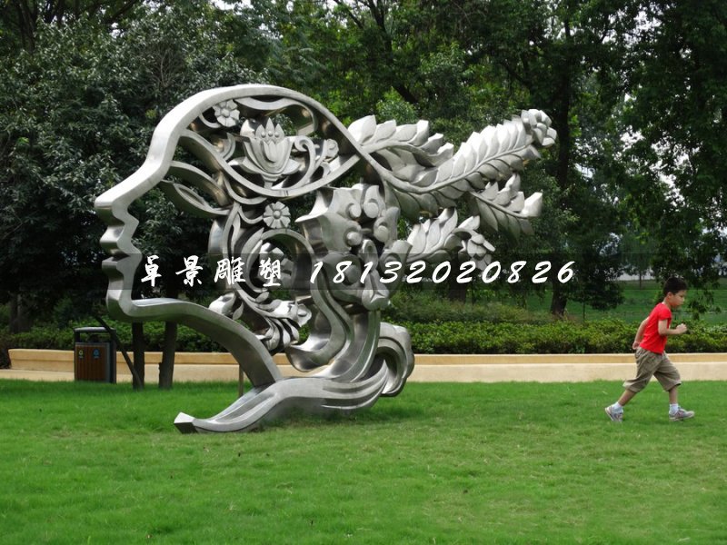 不銹鋼美女頭像雕塑，公園景觀雕塑 (1)