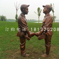 小孩斗雞銅雕，公園人物雕塑