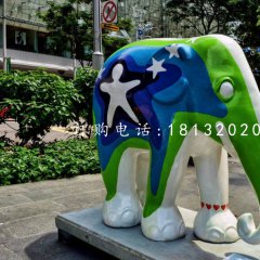 彩色大象雕塑玻璃鋼彩繪動(dòng)物雕塑