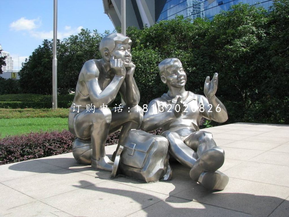 學(xué)生講故事雕塑，不銹鋼人物雕塑