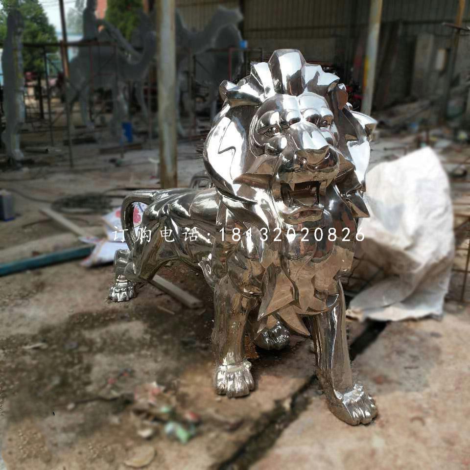 西洋獅雕塑，不銹鋼動物雕塑