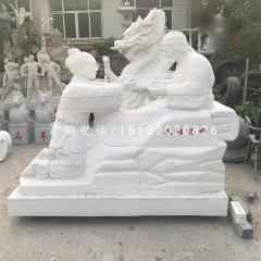 耿桔跪母石雕，漢白玉古代人物