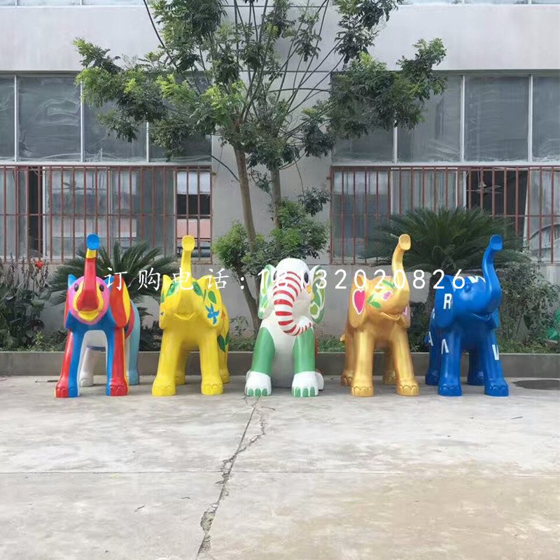 玻璃鋼彩繪大象，商場美陳雕塑 (1)