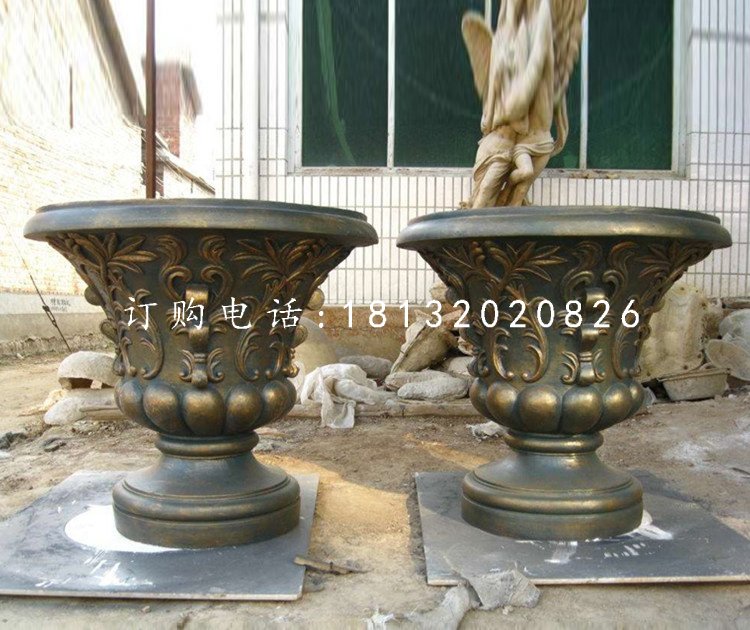 花盆雕塑，玻璃鋼仿銅雕塑
