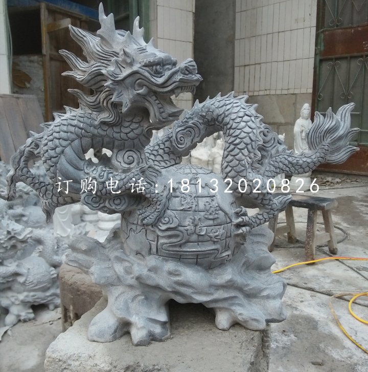 龍行天下石雕，青石龍雕塑