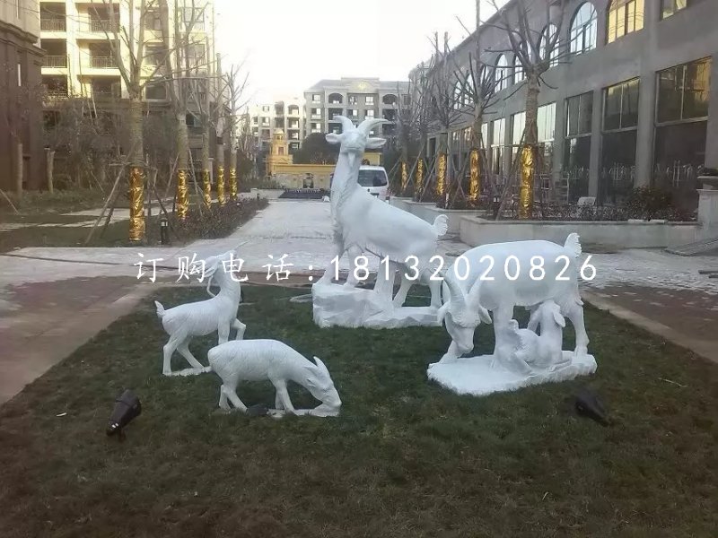 漢白玉山羊石雕小區景觀動物雕塑