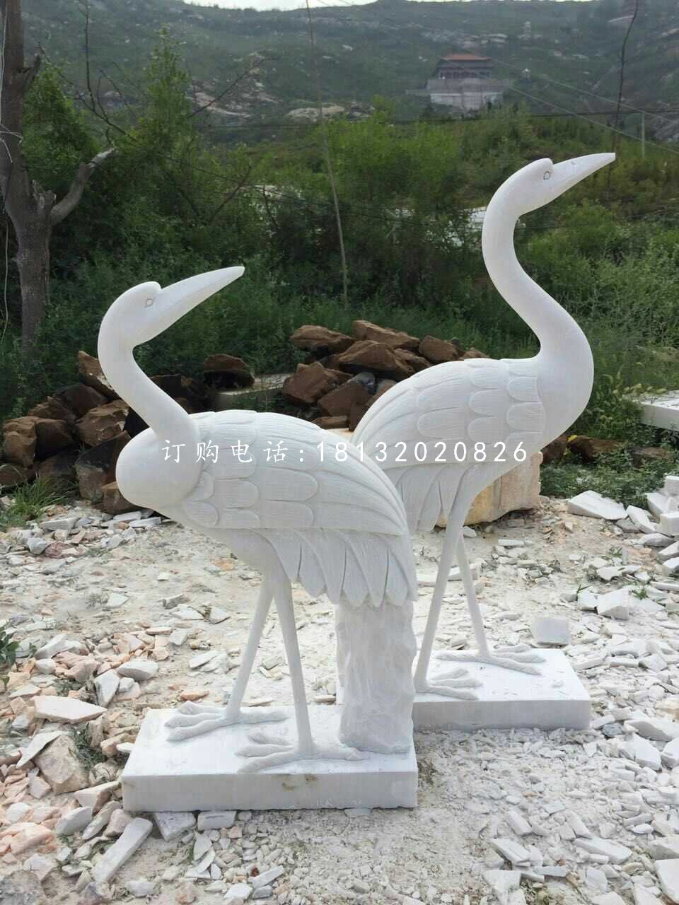 仙鶴石雕，漢白玉公園動(dòng)物雕塑