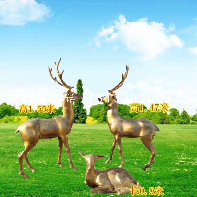 玻璃鋼仿銅小鹿，小鹿一家雕塑