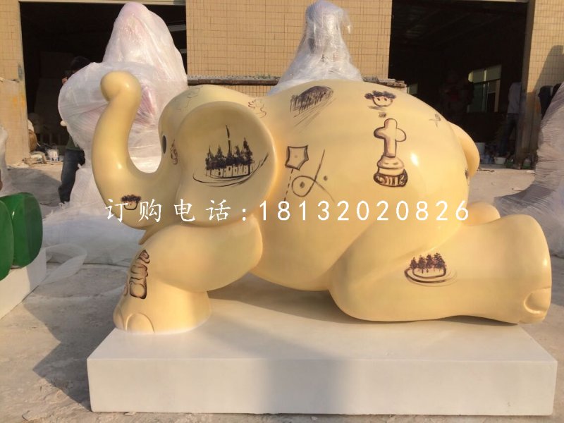 小象雕塑，玻璃鋼彩繪