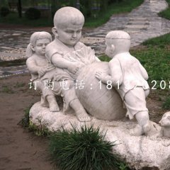 小孩拔蘿卜石雕，公園小品石雕