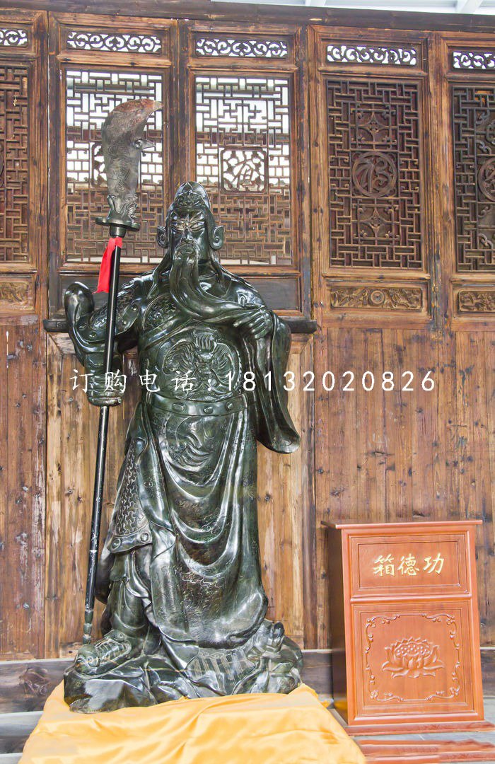 立式關公石雕，大理石關公