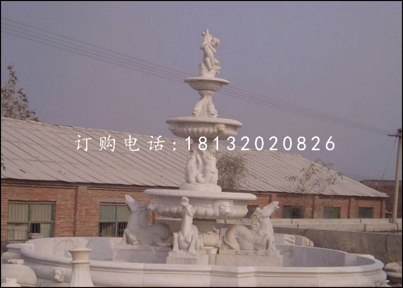 三層噴泉石雕，漢白玉歐式噴泉