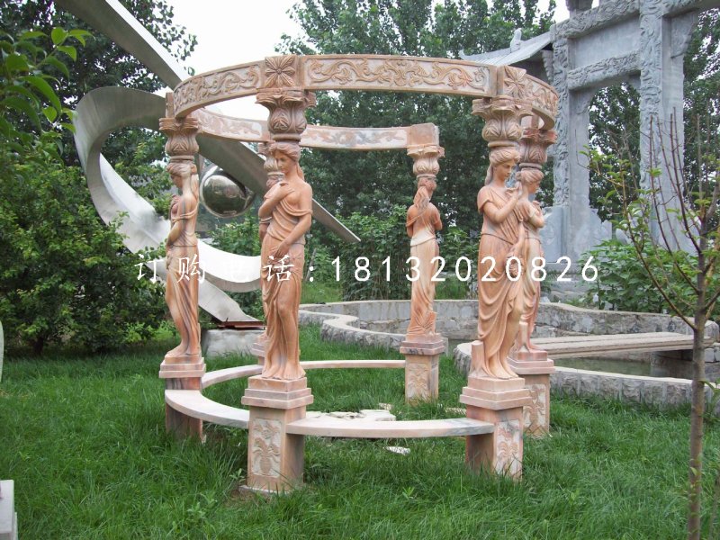 西方人物石涼亭，晚霞紅歐式涼亭