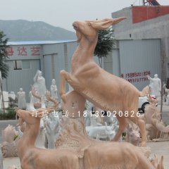 招財羊石雕，晚霞紅三陽開泰石雕