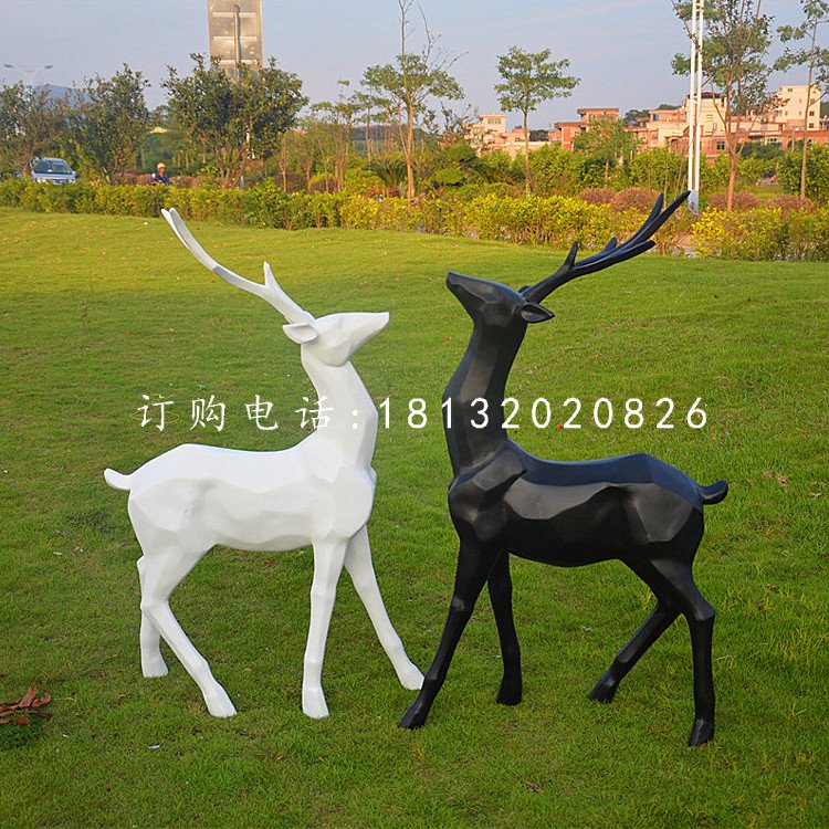 玻璃鋼抽象幾何鹿，公園抽象動物雕塑 (12)