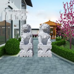 漢白玉看門(mén)獅子北京獅石雕