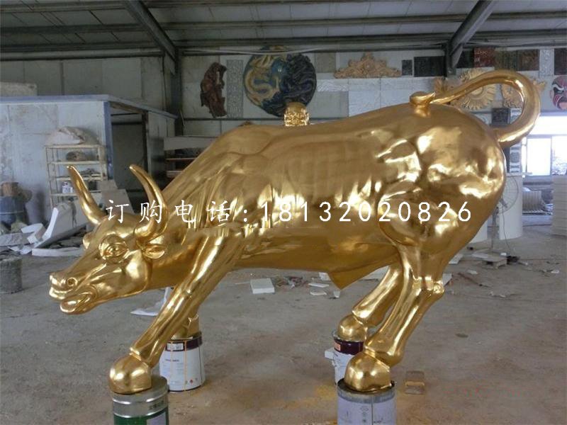 玻璃鋼仿銅華爾街牛，街邊景觀動物雕塑