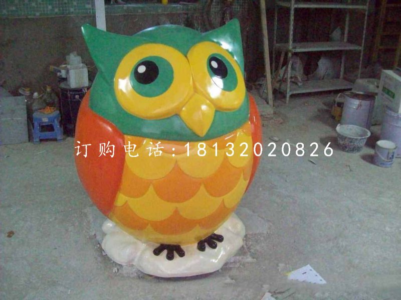 玻璃鋼彩繪卡通貓頭鷹，卡通動物雕塑