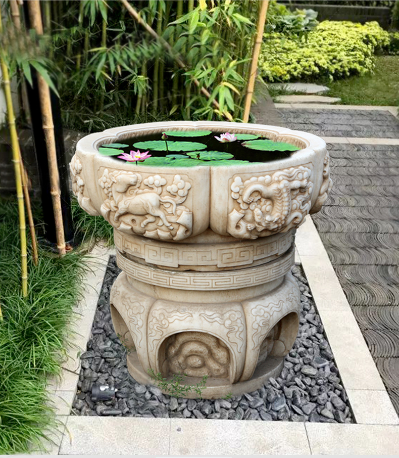 庭院景觀魚缸，石雕魚缸