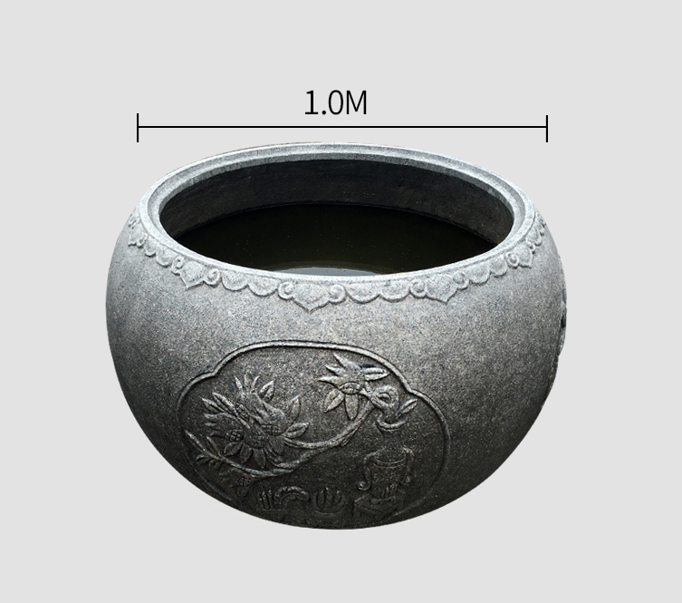 仿古石榴花浮雕魚缸，公園景觀石雕