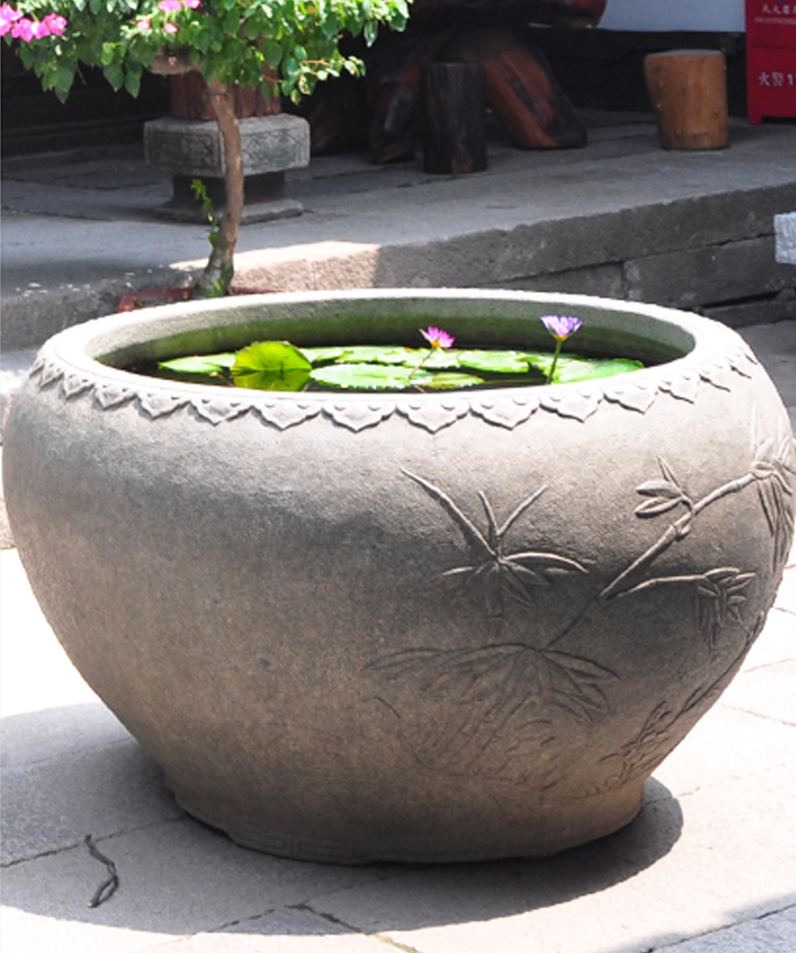 仿古魚缸，小院景觀石雕