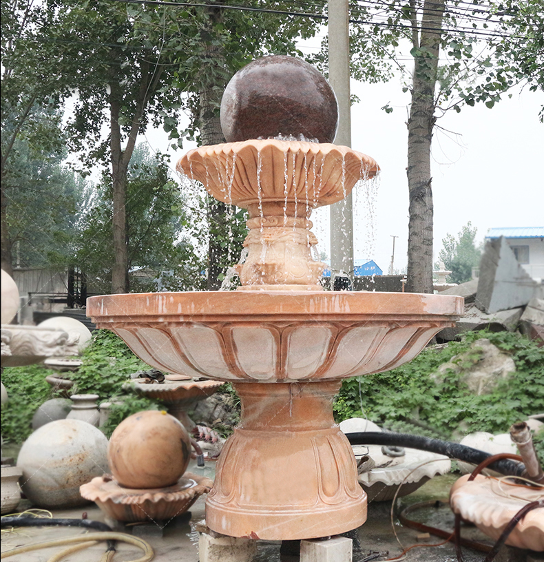 晚霞紅風(fēng)水球噴泉石雕，酒店景觀石雕