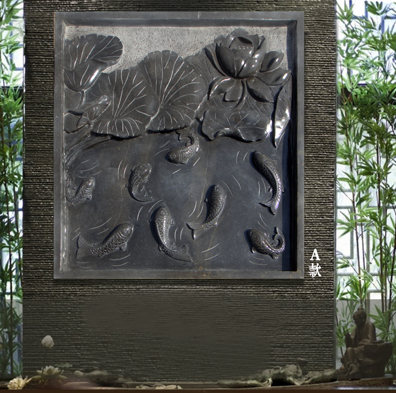 荷花鯉魚影壁石浮雕，園林景觀浮雕
