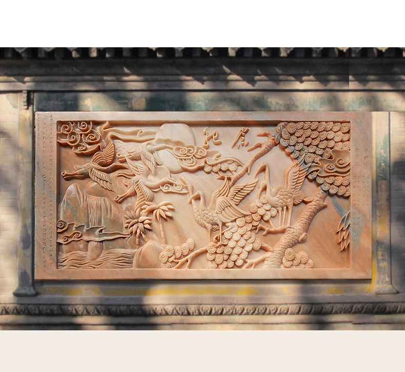 仙鶴壁畫浮雕，園林景觀石雕