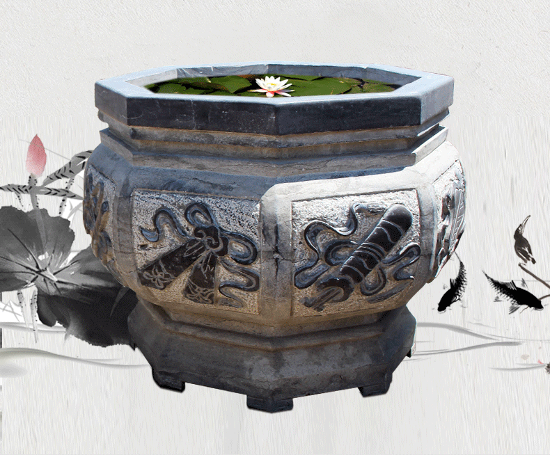 公園景觀石雕，八角形魚缸