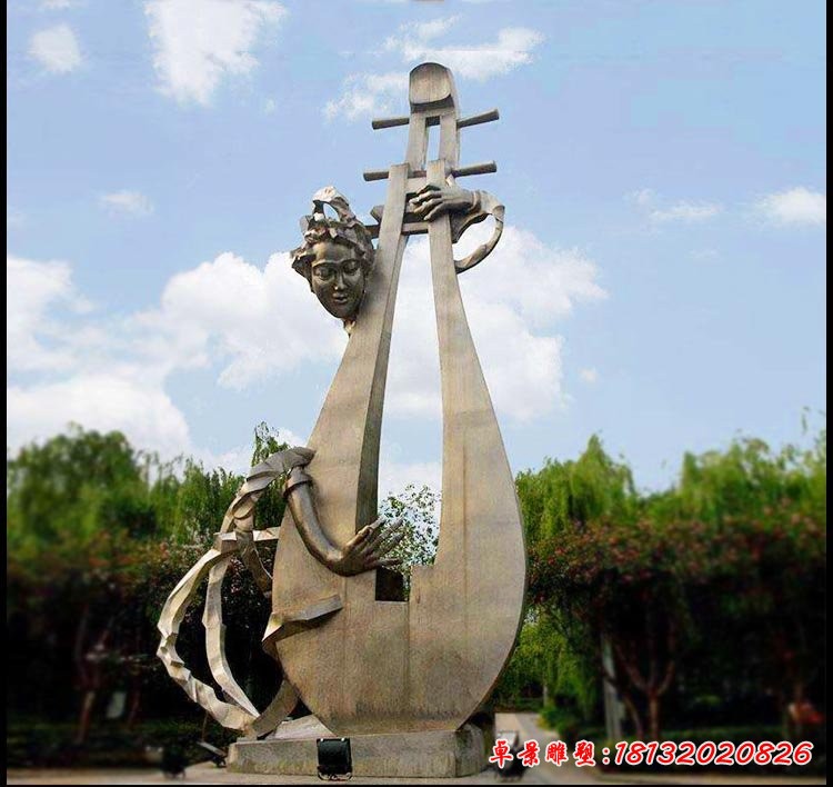 大型抽象創(chuàng)意女人彈琵琶廣場景觀雕塑，人物銅雕塑[1][1]