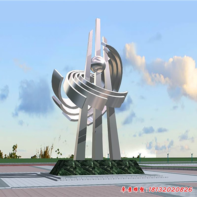 不銹鋼擁抱未來雕塑，企業不銹鋼抽象雕塑[1]