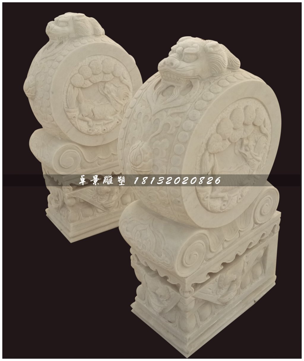 抱鼓石石雕，大理石門墩雕塑 (1)