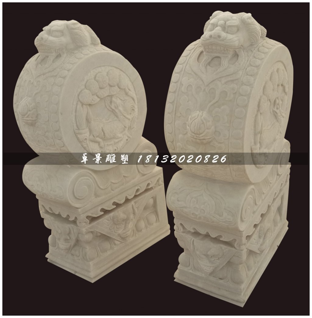 抱鼓石石雕，大理石門墩雕塑 (2)