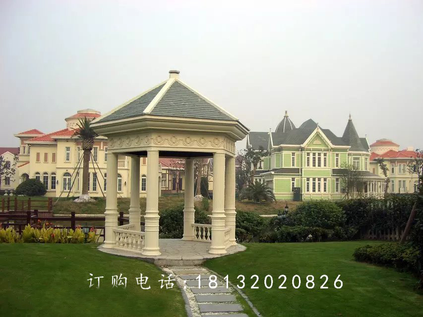 石雕涼亭，尖頂涼亭雕塑