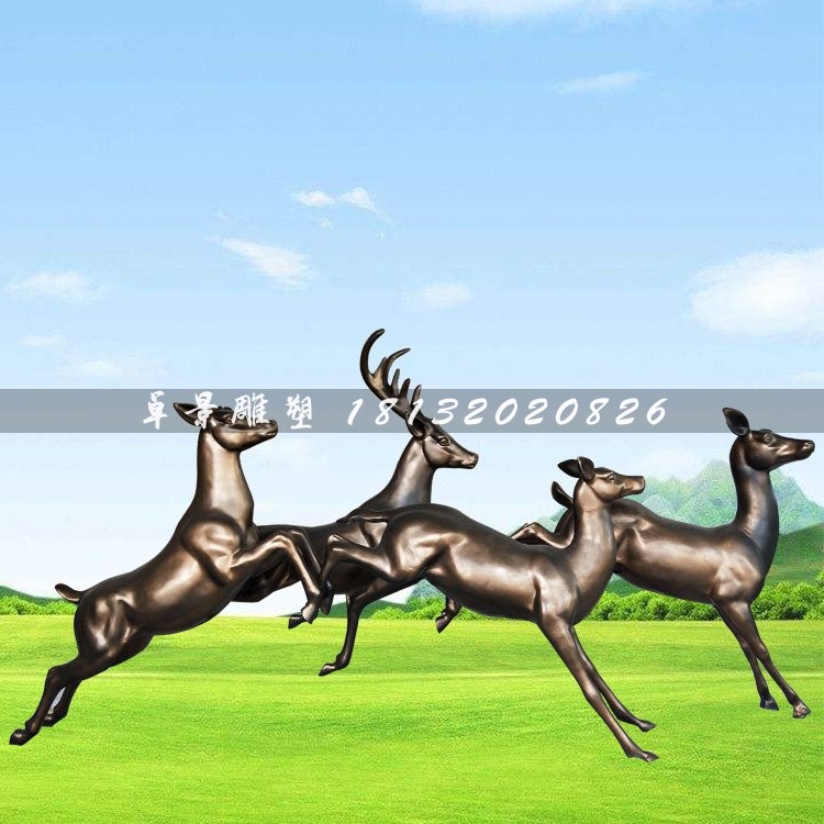 奔跑的小鹿銅雕，公園動物銅雕