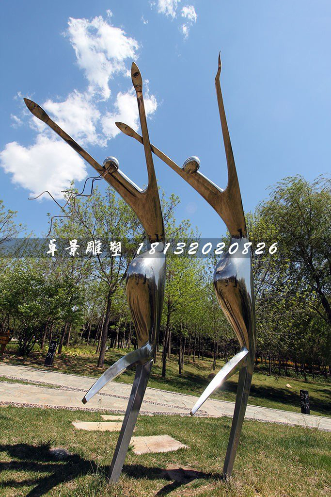 不銹鋼歡呼雕塑，不銹鋼抽象人物雕塑