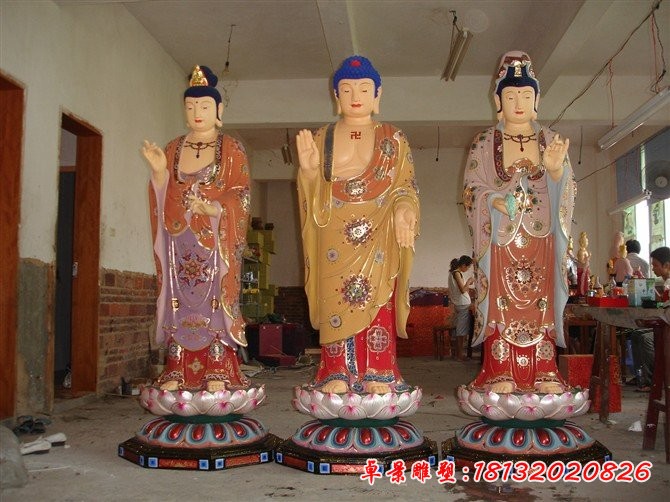 玻璃鋼西方三圣雕塑，彩繪佛像雕塑