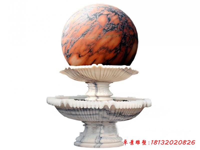 草白玉雙層風水球跌水盆