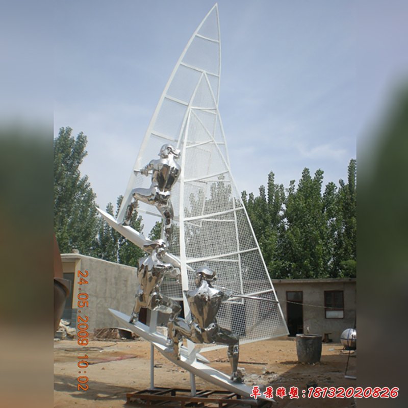 不銹鋼帆船雕塑，公園運動雕塑