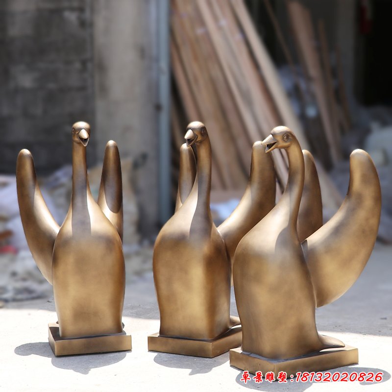 玻璃鋼仿銅天鵝，玻璃鋼動(dòng)物雕塑 (2)