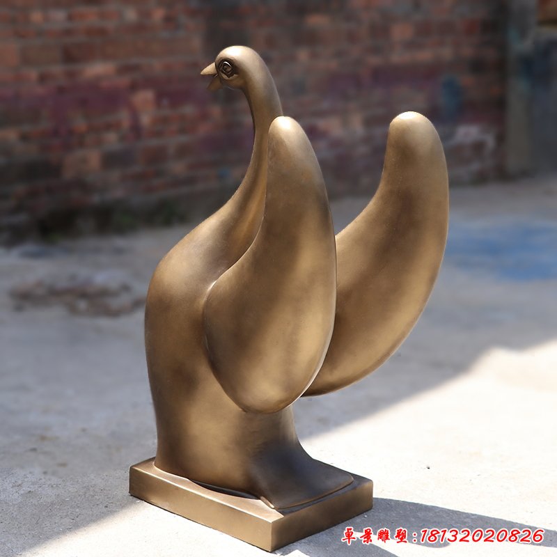 玻璃鋼仿銅抽象天鵝，玻璃鋼動(dòng)物雕塑